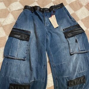 Alice + Olivia Relaxed Blue Jeans with Black Accents